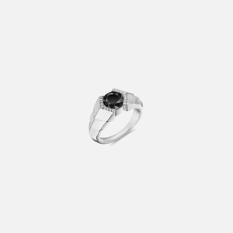 Luxury Jewelry Now At Special Promotional Rates VL Cepher Arris Ring in Sterling Silver with Black Diamond and Diamond - Silver / Black