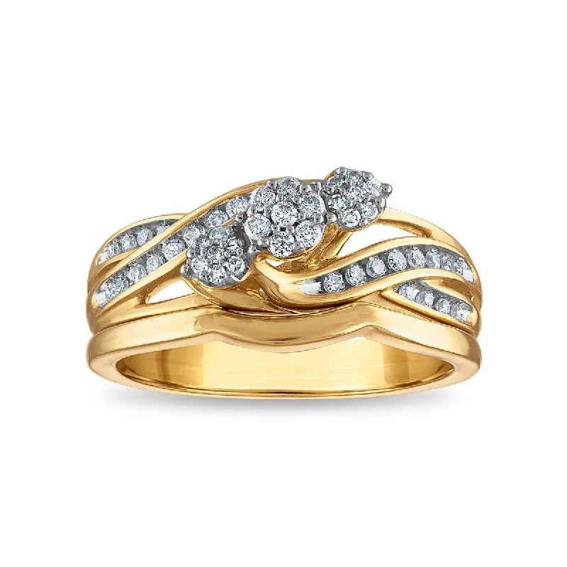 Affordable Luxury Jewelry For Every Occasion 1/4 CTW Diamond Three Stone Cluster Bridal Set Ring in 10KT Yellow Gold Affordable Luxury Jewelry For Every Occasion 1/4 CTW Diamond Three Stone Cluster Bridal Set Ring in 10KT Yellow Gold