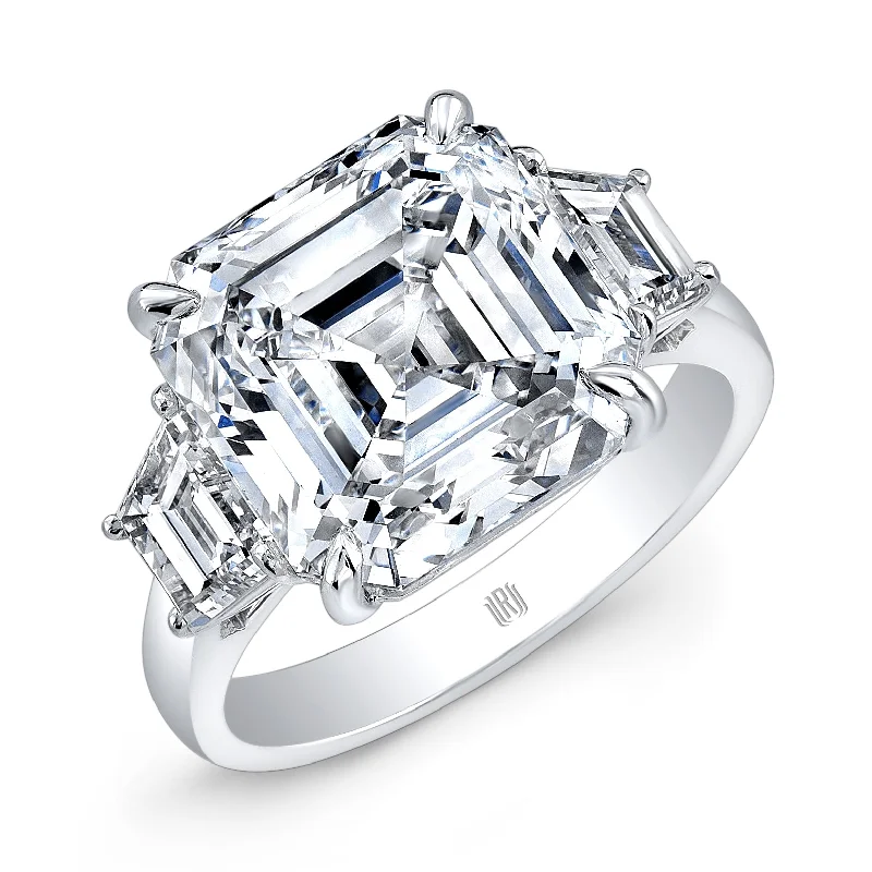 Shop Fine Jewelry With Amazing Deals 4.02 Carat F/VS1 Asscher-Cut Diamond Platinum Ring with Bullet Side Stones
