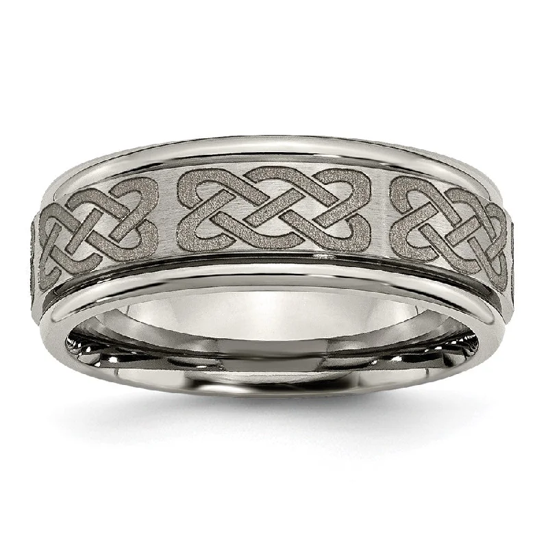 Breathtaking Jewelry, Breathtaking Prices 8mm Titanium Laser Etched Celtic Grooved Edge Standard Fit Band