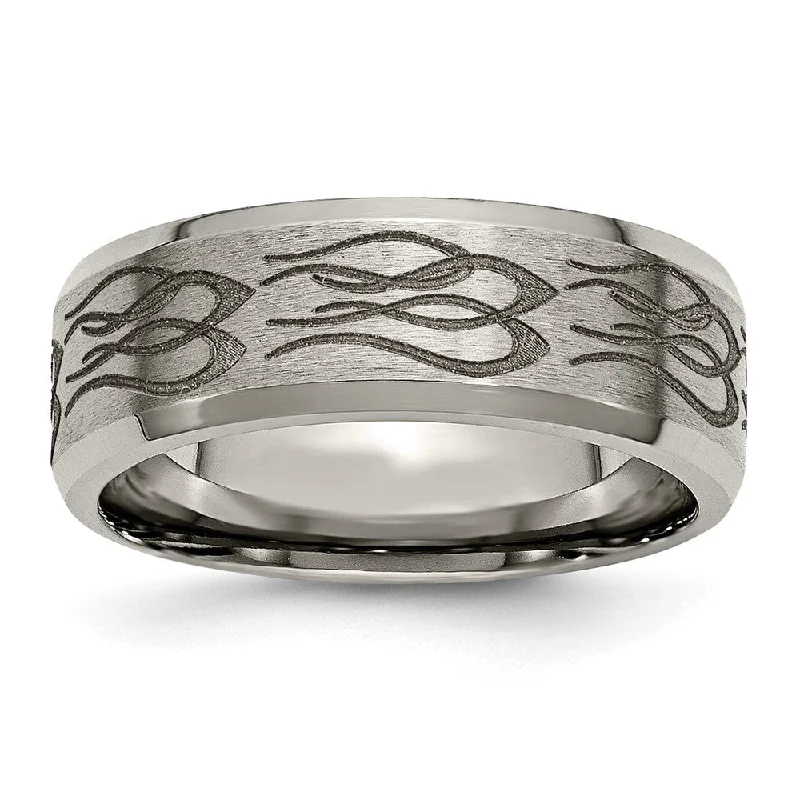 Jewelry Sale Alert – Shop Timeless Elegance Today 8mm Titanium Laser Etched Flames Beveled Edge Standard Fit Band Jewelry Sale Alert – Shop Timeless Elegance Today 8mm Titanium Laser Etched Flames Beveled Edge Standard Fit Band