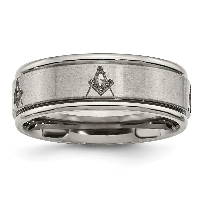 High-End Jewelry, Now More Affordable Than Ever 8mm Titanium Laser Etched Masonic Grooved Edge Standard Fit Band High-End Jewelry, Now More Affordable Than Ever 8mm Titanium Laser Etched Masonic Grooved Edge Standard Fit Band