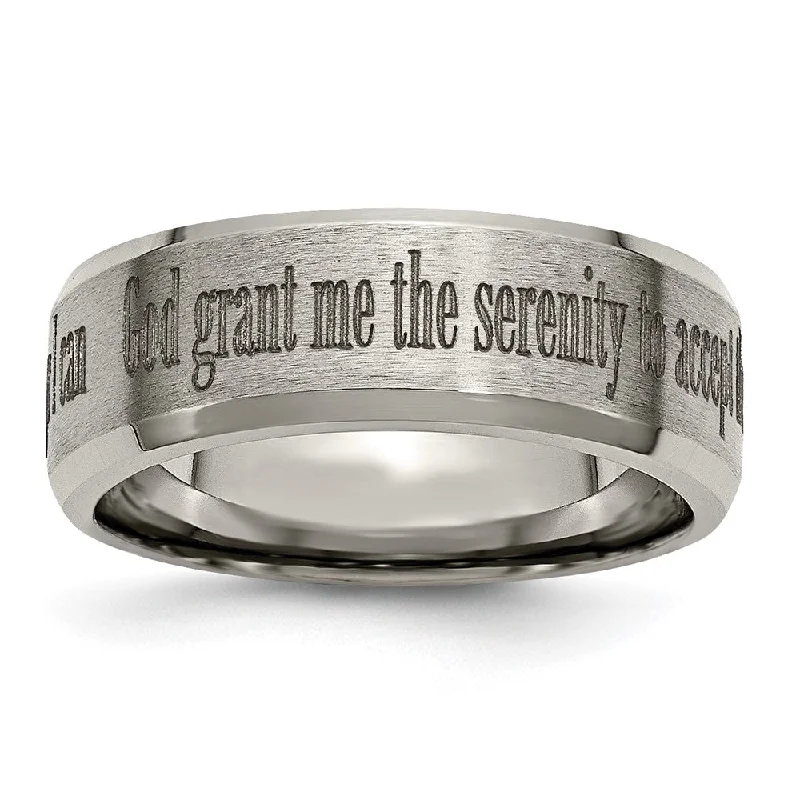 Best Jewelry Sale – Shop Exclusive Designs Now 8mm Titanium Lasered Serenity Prayer Beveled Edge Standard Fit Band Best Jewelry Sale – Shop Exclusive Designs Now 8mm Titanium Lasered Serenity Prayer Beveled Edge Standard Fit Band