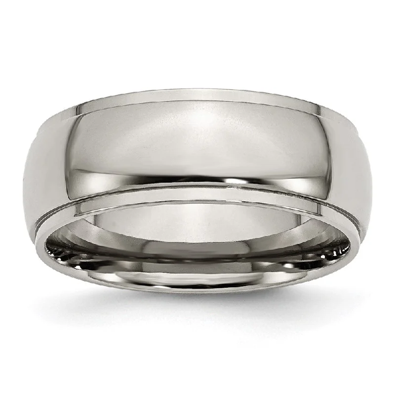 Handcrafted Beauty At Affordable Prices 8mm Titanium Polished Domed Ridged Edge Standard Fit Band Handcrafted Beauty At Affordable Prices 8mm Titanium Polished Domed Ridged Edge Standard Fit Band