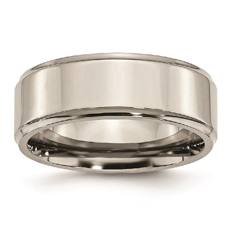 Your Dream Jewelry At Dream Prices 8mm Titanium Polished Flat & Ridged Edge Standard Fit Band Your Dream Jewelry At Dream Prices 8mm Titanium Polished Flat & Ridged Edge Standard Fit Band