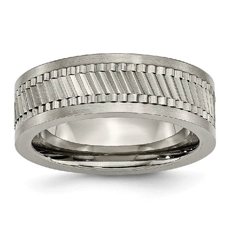 Luxury Jewelry Clearance – Shop Premium Styles Now 8mm Titanium Sawtooth Design Flat Band Luxury Jewelry Clearance – Shop Premium Styles Now 8mm Titanium Sawtooth Design Flat Band