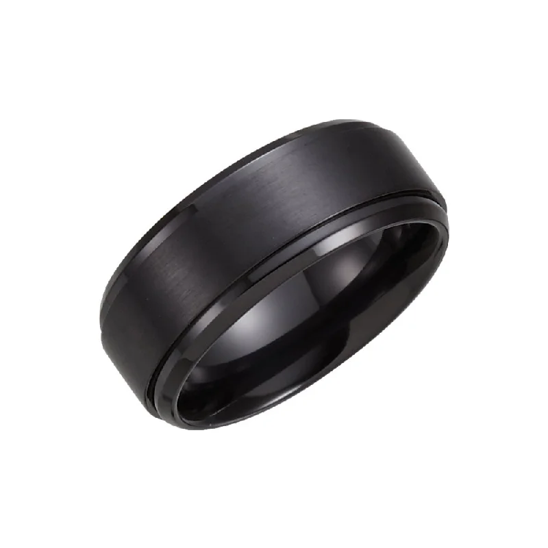 Sparkle On A Budget – Fine Jewelry For Less 9mm Black Titanium Ridged & Beveled Edge Comfort Fit Band Sparkle On A Budget – Fine Jewelry For Less 9mm Black Titanium Ridged & Beveled Edge Comfort Fit Band