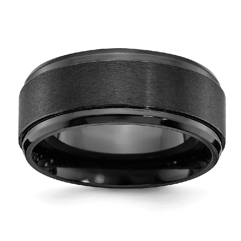 Glamorous Jewelry, Glamorous Deals – Shop Now 9mm Black Zirconium Ridged & Beveled Edge Standard Fit Band Glamorous Jewelry, Glamorous Deals – Shop Now 9mm Black Zirconium Ridged & Beveled Edge Standard Fit Band