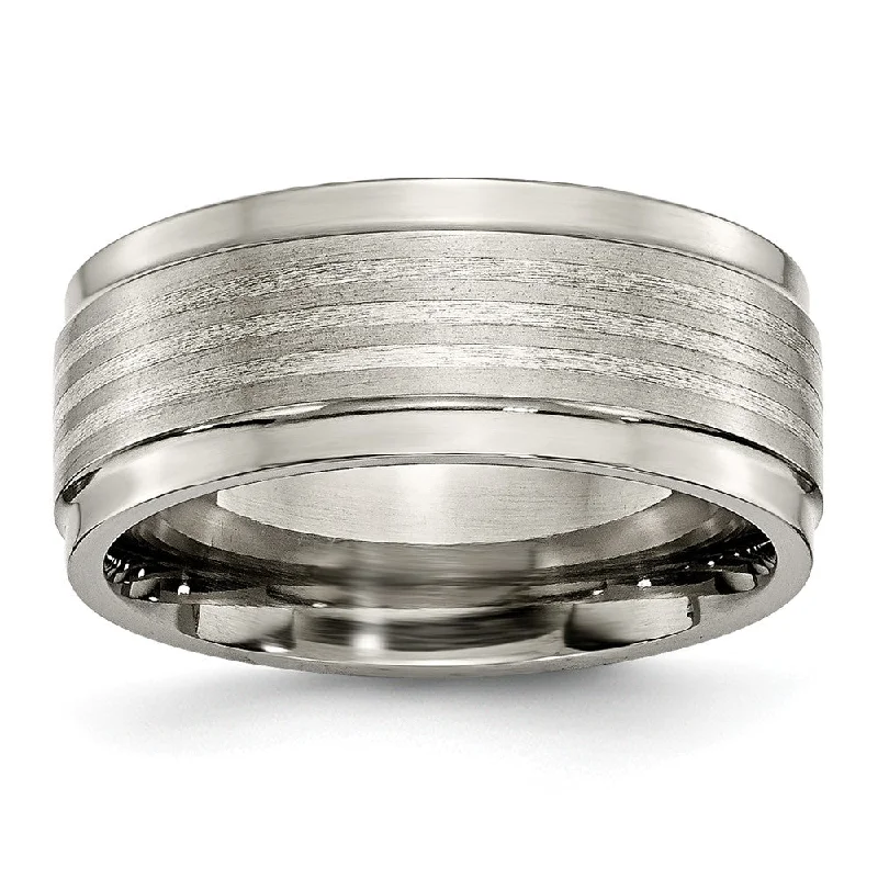 Unmissable Jewelry Clearance – Final Reductions 9mm Ridged Edge Striped Band in Titanium and Sterling Silver Unmissable Jewelry Clearance – Final Reductions 9mm Ridged Edge Striped Band in Titanium and Sterling Silver