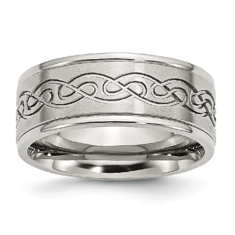 Jewelry Deals That Outshine The Rest 9mm Stainless Steel Scroll Design Ridged Edge Comfort Fit Band Jewelry Deals That Outshine The Rest 9mm Stainless Steel Scroll Design Ridged Edge Comfort Fit Band