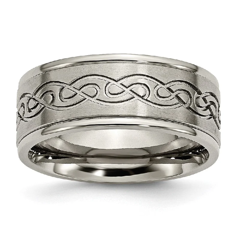The Perfect Jewelry Piece At The Perfect Discount 9mm Titanium Scroll Design Rounded Edge Standard Fit Band The Perfect Jewelry Piece At The Perfect Discount 9mm Titanium Scroll Design Rounded Edge Standard Fit Band