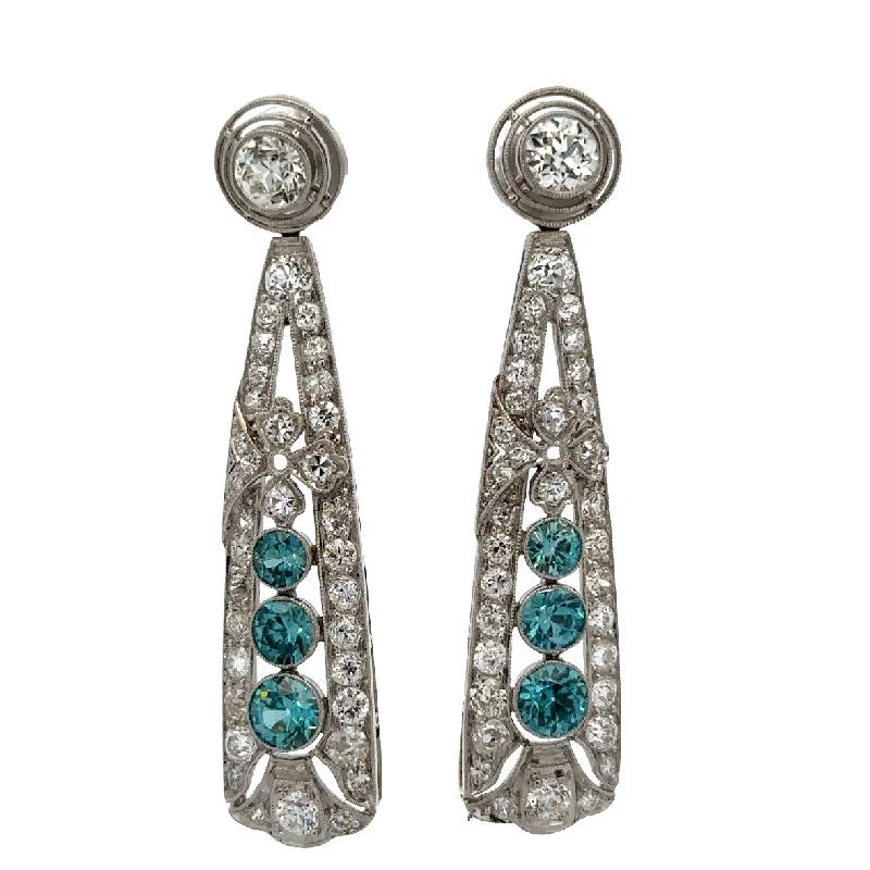 Shop Fine Jewelry With Exclusive Savings Antique Art Deco Blue Zircon and Diamond Drop Earrings in Platinum Shop Fine Jewelry With Exclusive Savings Antique Art Deco Blue Zircon and Diamond Drop Earrings in Platinum