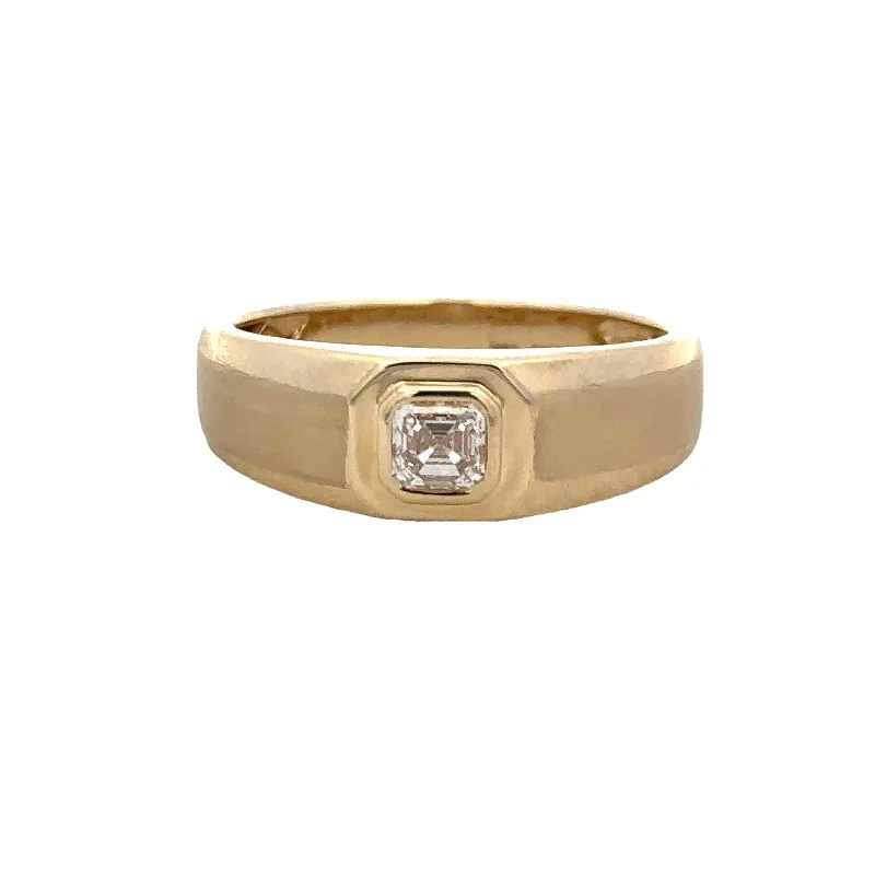 Classic And Modern Jewelry Styles On Sale Asscher Cut Diamond Ring in Yellow Gold