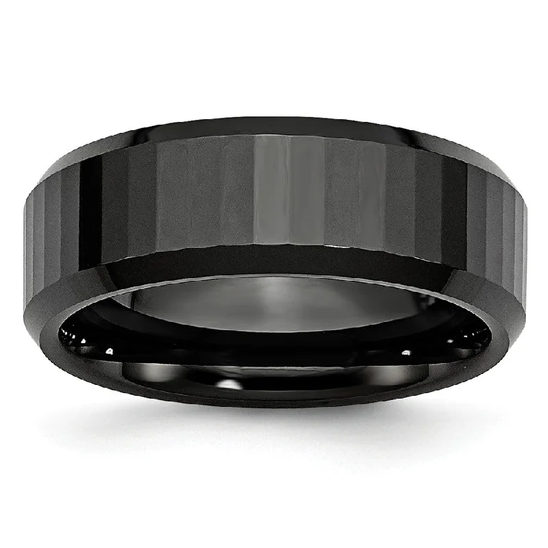 Upgrade Your Jewelry Collection For Less Black Ceramic, 8mm Beveled Edge And Faceted Comfort Fit Band Upgrade Your Jewelry Collection For Less Black Ceramic, 8mm Beveled Edge And Faceted Comfort Fit Band