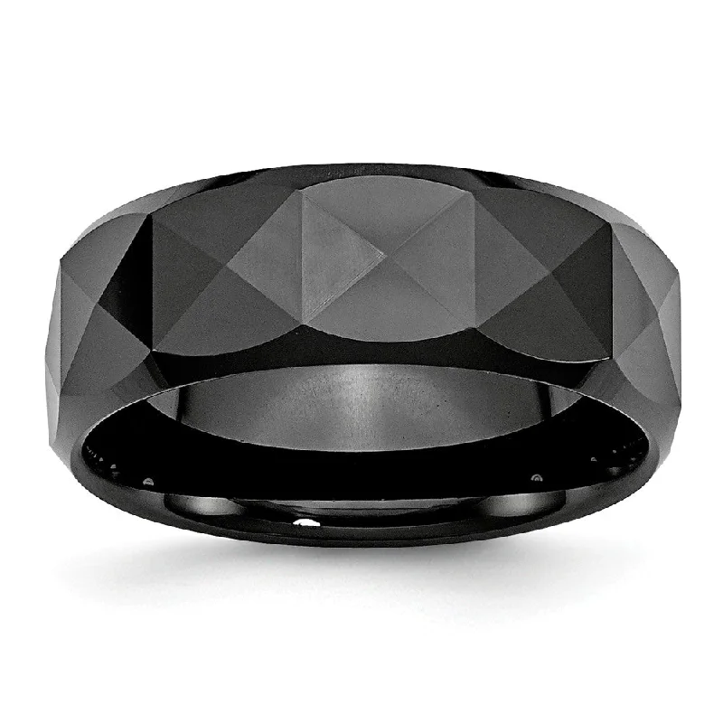 Stunning Statement Jewelry, Unbeatable Discounts Black Ceramic, 8mm Faceted Polished Comfort Fit Band Stunning Statement Jewelry, Unbeatable Discounts Black Ceramic, 8mm Faceted Polished Comfort Fit Band