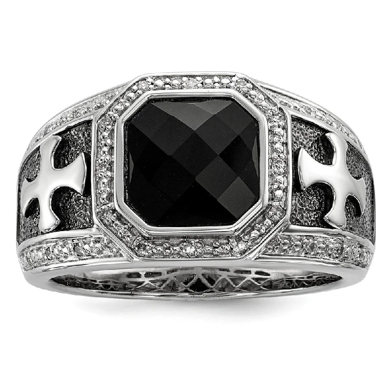 Limited-Time Jewelry Discounts – Shine Without The Splurge Black Onyx & Diamond Octagon & Cross Tapered Ring in Sterling Silver Limited-Time Jewelry Discounts – Shine Without The Splurge Black Onyx & Diamond Octagon & Cross Tapered Ring in Sterling Silver