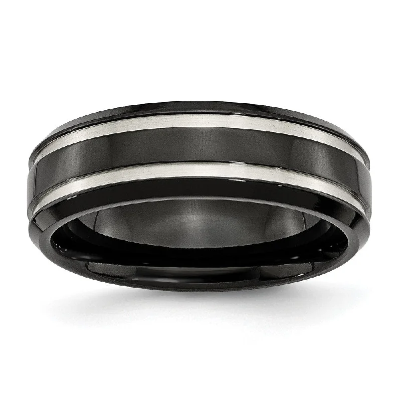 Trending Jewelry Now At Unbeatable Prices Black-Plated Titanium, 7mm Grooved Unisex Comfort Fit Band Trending Jewelry Now At Unbeatable Prices Black-Plated Titanium, 7mm Grooved Unisex Comfort Fit Band