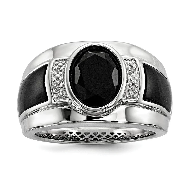 Timeless Elegance Now At Special Discounts Diamond & Oval Black Onyx 13mm Tapered Ring in Sterling Silver Timeless Elegance Now At Special Discounts Diamond & Oval Black Onyx 13mm Tapered Ring in Sterling Silver
