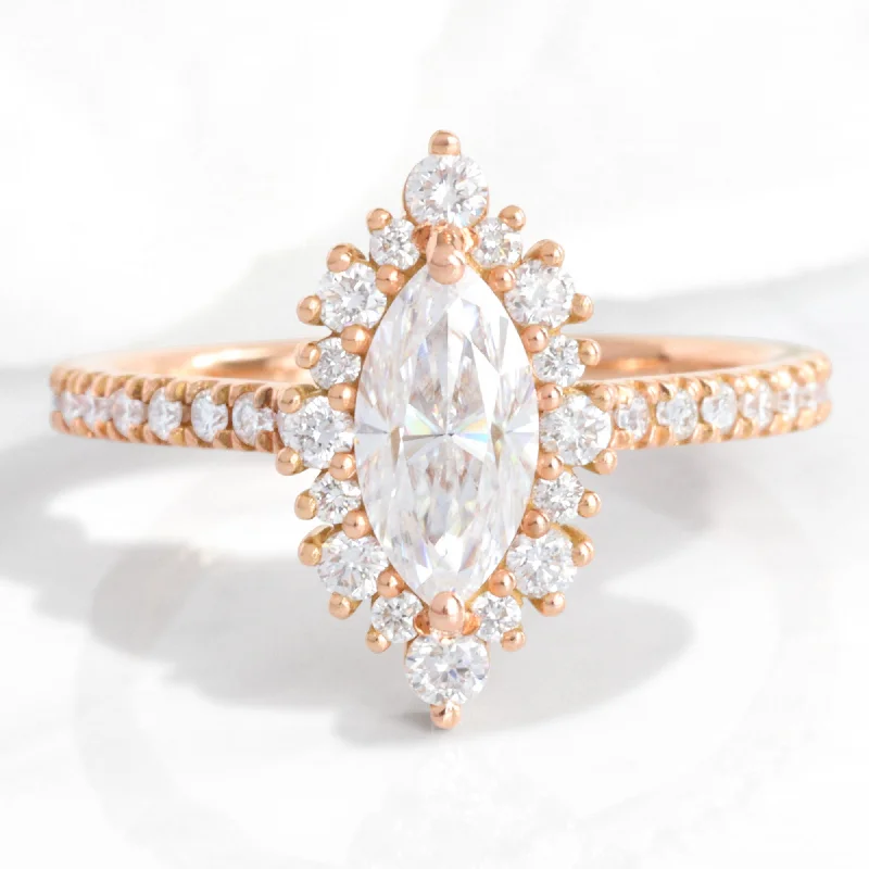 Grab Stylish Jewelry Before The Sale Ends Marquise Moissanite Engagement Ring in Tiara Halo Diamond Pave Band Grab Stylish Jewelry Before The Sale Ends Marquise Moissanite Engagement Ring in Tiara Halo Diamond Pave Band