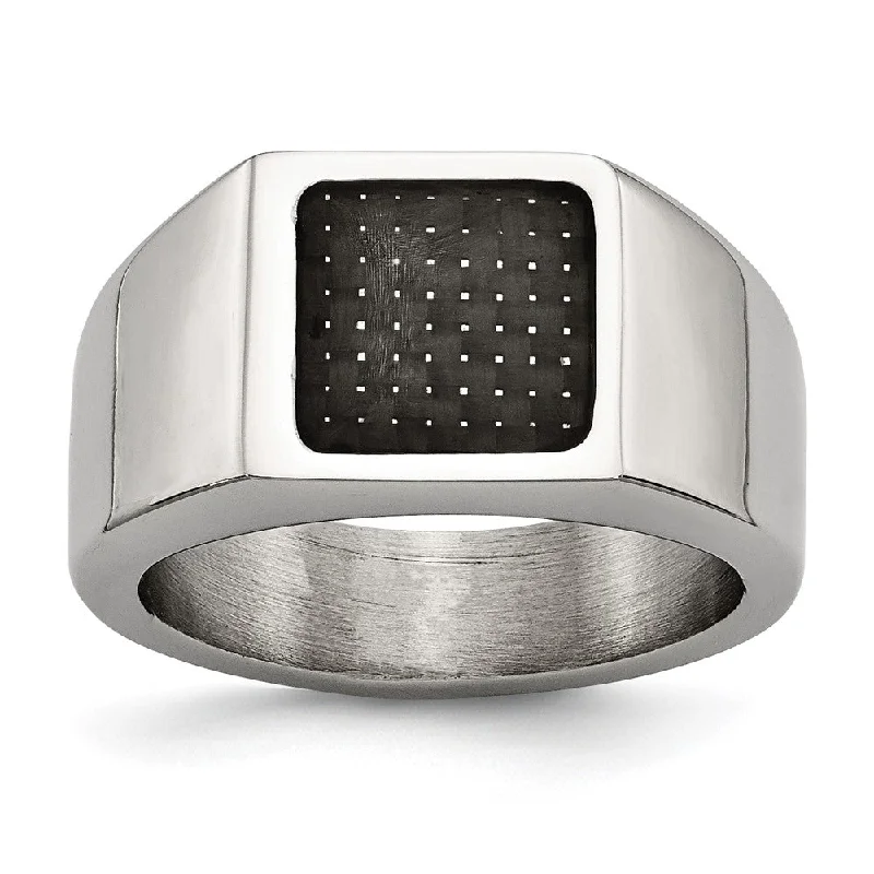 Shine In Style – Shop Jewelry Discounts Today Men's 11mm Stainless Steel & Black Carbon Fiber Signet Tapered Ring Shine In Style – Shop Jewelry Discounts Today Men's 11mm Stainless Steel & Black Carbon Fiber Signet Tapered Ring