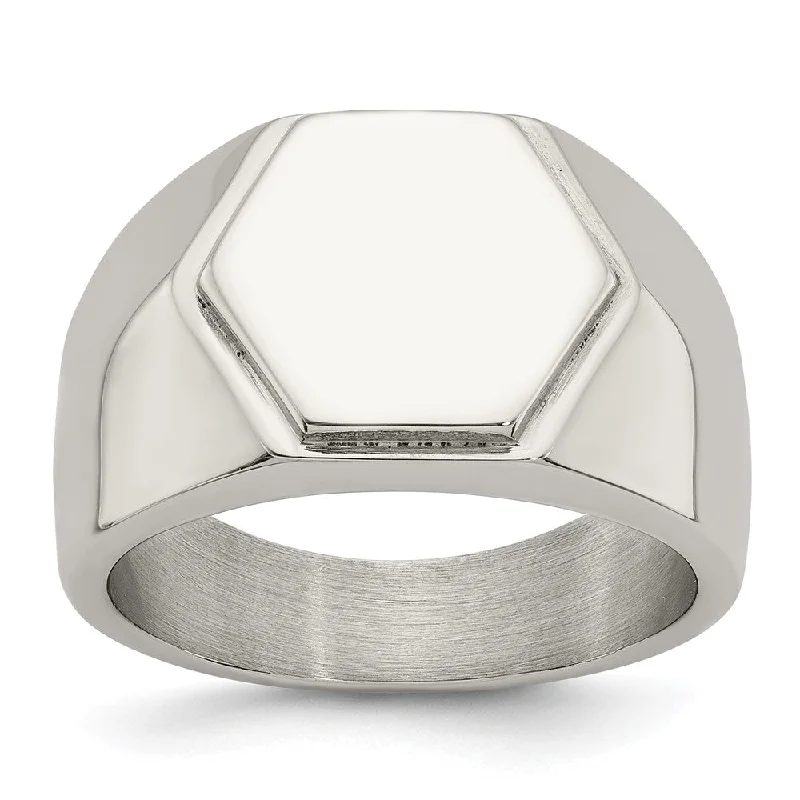 Elevate Your Outfit With Discounted Statement Jewelry Men's 12.5mm Polished Stainless Steel Tapered Signet Ring Elevate Your Outfit With Discounted Statement Jewelry Men's 12.5mm Polished Stainless Steel Tapered Signet Ring