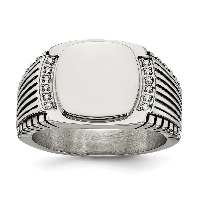 Celebrate Every Occasion With Sparkling Savings Men's 12mm Stainless Steel & CZ Polished/Antiqued Tapered Ring