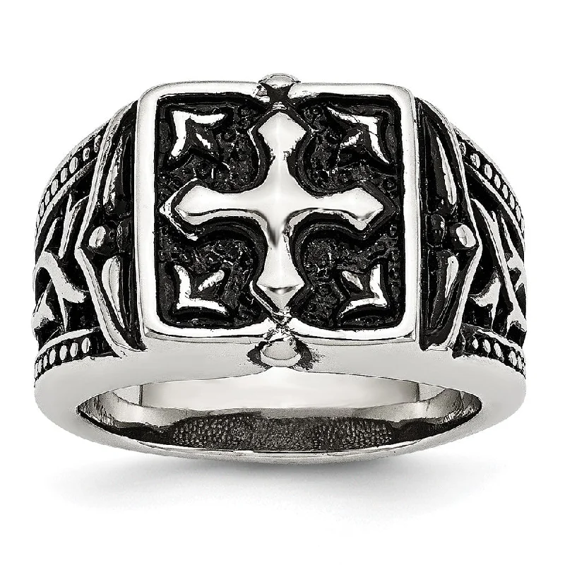 Don't Miss Out On Bestselling Jewelry At Special Prices Men's 13mm Stainless Steel Antiqued Cross Tapered Ring Don't Miss Out On Bestselling Jewelry At Special Prices Men's 13mm Stainless Steel Antiqued Cross Tapered Ring