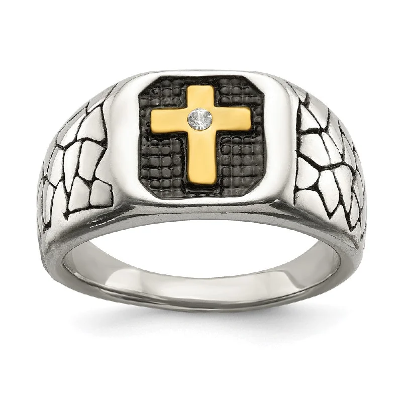 Accessorize For Less – Luxury Jewelry At Affordable Prices Men's 13mm Stainless Steel, Gold Tone Plated & CZ Cross Tapered Ring Accessorize For Less – Luxury Jewelry At Affordable Prices Men's 13mm Stainless Steel, Gold Tone Plated & CZ Cross Tapered Ring