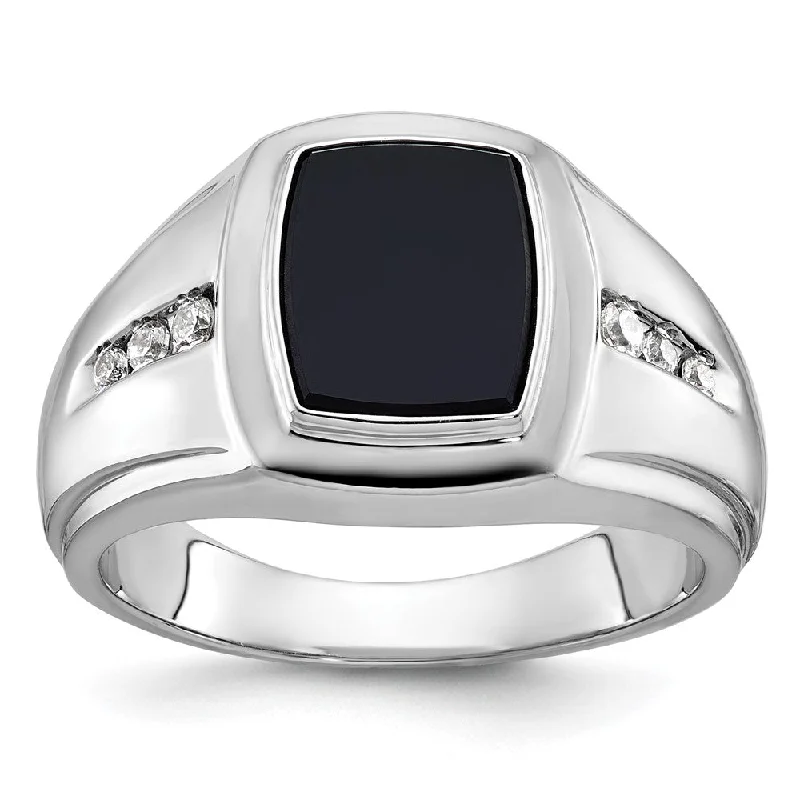 Shop Modern Jewelry Collections With Exclusive Discounts Men's 14.5mm 14K White Gold, Onyx & 1/8 Ctw Diamond Tapered Band Shop Modern Jewelry Collections With Exclusive Discounts Men's 14.5mm 14K White Gold, Onyx & 1/8 Ctw Diamond Tapered Band