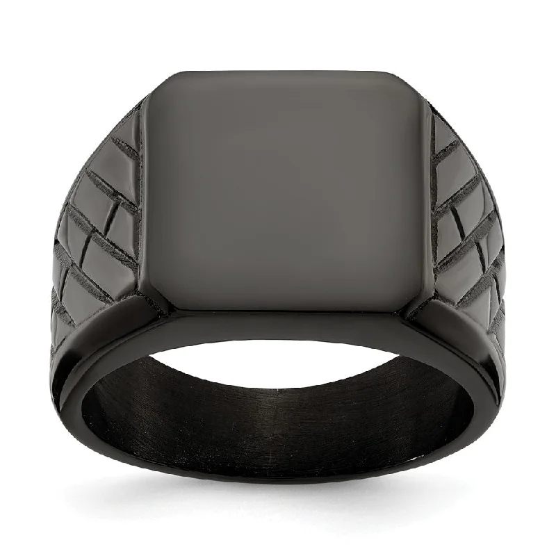 Unlock Unbeatable Jewelry Deals Before They’Re Gone Men's 14.5mm Black Plated Stainless Steel Tapered Signet Ring Unlock Unbeatable Jewelry Deals Before They’Re Gone Men's 14.5mm Black Plated Stainless Steel Tapered Signet Ring