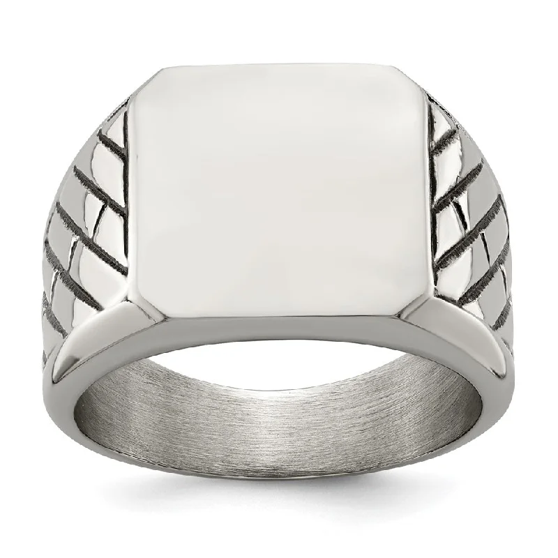 Once-A-Year Jewelry Sale – Grab Your Favorites Now Men's 14.5mm Stainless Steel & Black Enamel Tapered Signet Ring Once-A-Year Jewelry Sale – Grab Your Favorites Now Men's 14.5mm Stainless Steel & Black Enamel Tapered Signet Ring