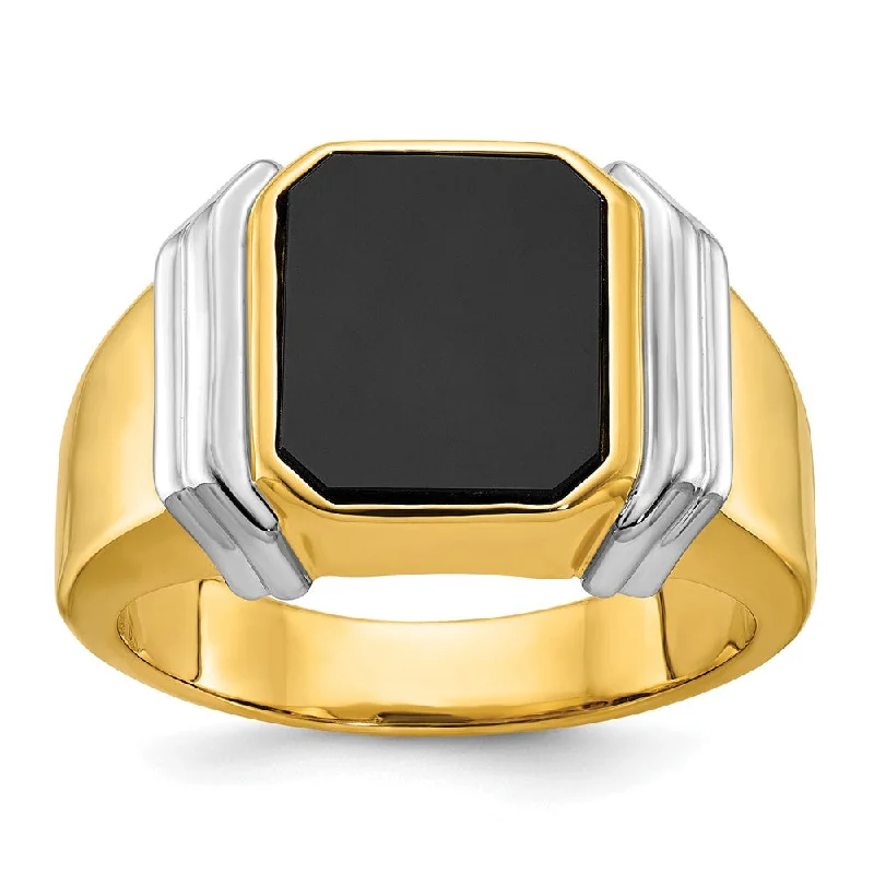 Get The Sparkle You Love At Prices You Adore Men's 14mm 14K Two Tone Gold & Onyx Tapered Band Get The Sparkle You Love At Prices You Adore Men's 14mm 14K Two Tone Gold & Onyx Tapered Band