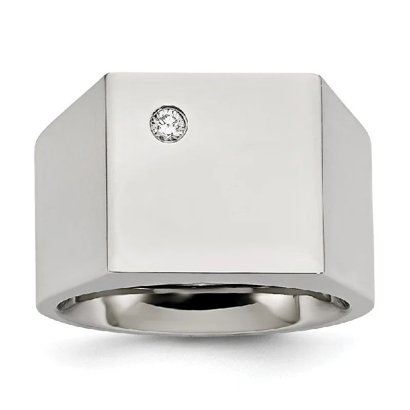 Your Dream Jewelry At Dream Prices – Shop Now Men's 14mm Stainless Steel & CZ Polished Signet Tapered Ring Your Dream Jewelry At Dream Prices – Shop Now Men's 14mm Stainless Steel & CZ Polished Signet Tapered Ring