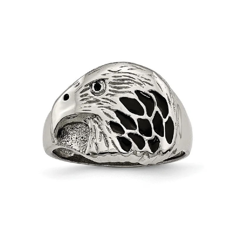 Elevate Your Jewelry Collection With Limited-Time Savings Men's 15mm Stainless Steel Black Enamel Eagle Tapered Ring Elevate Your Jewelry Collection With Limited-Time Savings Men's 15mm Stainless Steel Black Enamel Eagle Tapered Ring