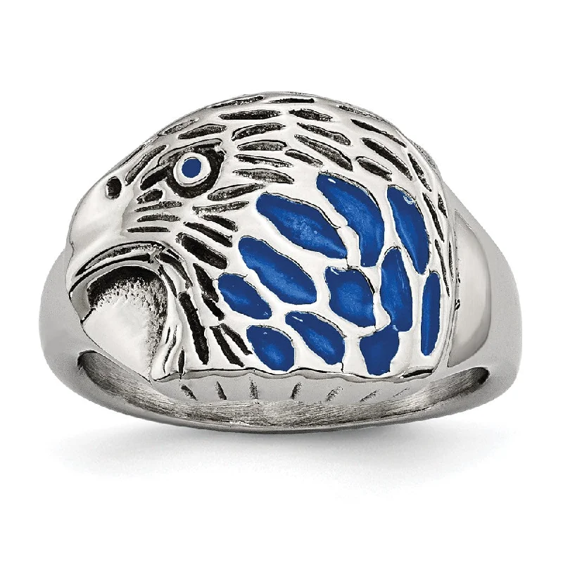 Sparkle For Less – Shop Jewelry Deals Now Men's 15mm Stainless Steel Blue Enamel Eagle Tapered Ring Sparkle For Less – Shop Jewelry Deals Now Men's 15mm Stainless Steel Blue Enamel Eagle Tapered Ring
