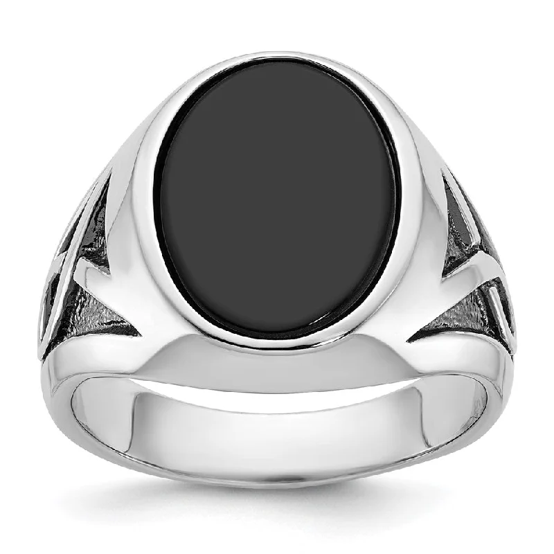 Limited-Time Jewelry Sale – Don't Miss Out On Dazzling Discounts Men's 17mm 14K White Gold, Black Rhodium & Oval Onyx Tapered Ring Limited-Time Jewelry Sale – Don't Miss Out On Dazzling Discounts Men's 17mm 14K White Gold, Black Rhodium & Oval Onyx Tapered Ring