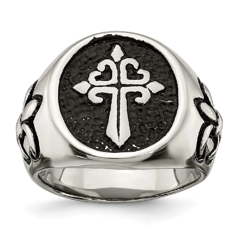 Luxury Jewelry At Budget-Friendly Prices – Grab Yours Now Men's 17mm Stainless Steel Fleur de Lis Cross Tapered Ring Luxury Jewelry At Budget-Friendly Prices – Grab Yours Now Men's 17mm Stainless Steel Fleur de Lis Cross Tapered Ring