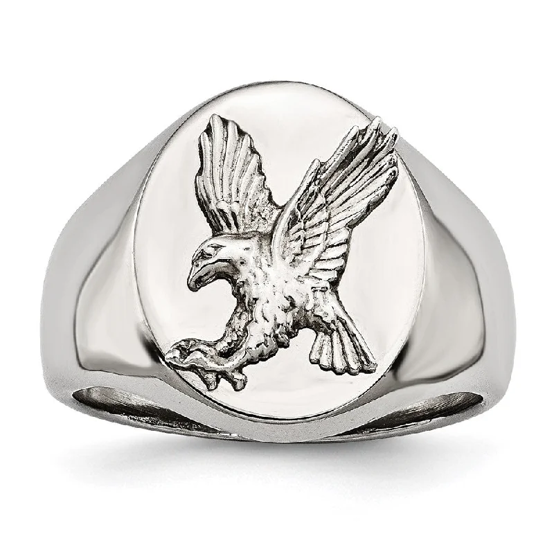 Exclusive Savings On Timeless Jewelry Pieces Men's 17mm Stainless Steel & Rhodium Plated Sterling Silver Eagle Ring Exclusive Savings On Timeless Jewelry Pieces Men's 17mm Stainless Steel & Rhodium Plated Sterling Silver Eagle Ring