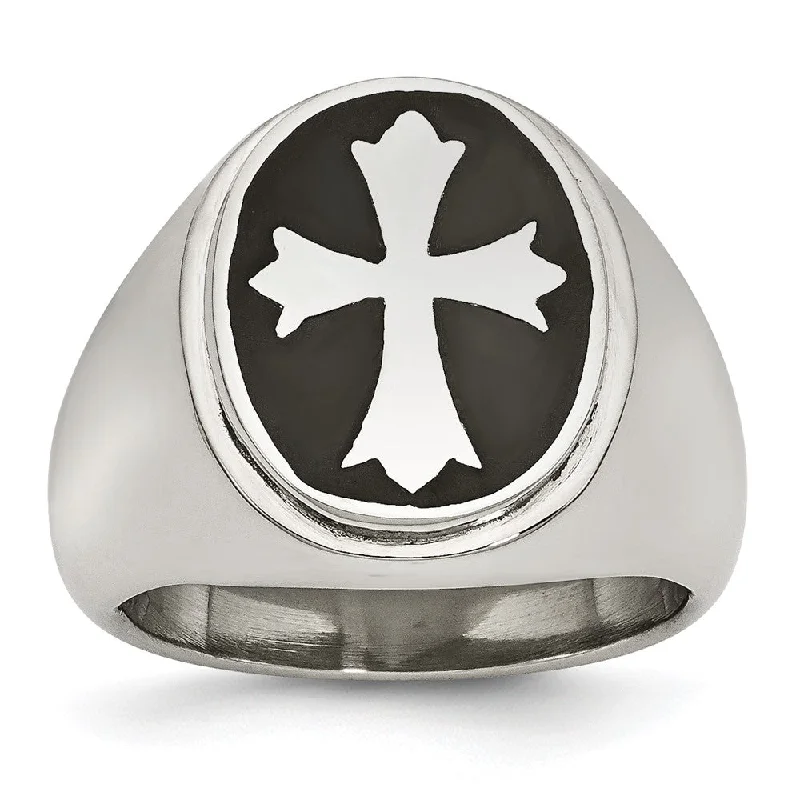 Dazzling Deals On Necklaces, Bracelets, And More Men's 18mm Stainless Steel & Black Enamel Cross Tapered Ring Dazzling Deals On Necklaces, Bracelets, And More Men's 18mm Stainless Steel & Black Enamel Cross Tapered Ring