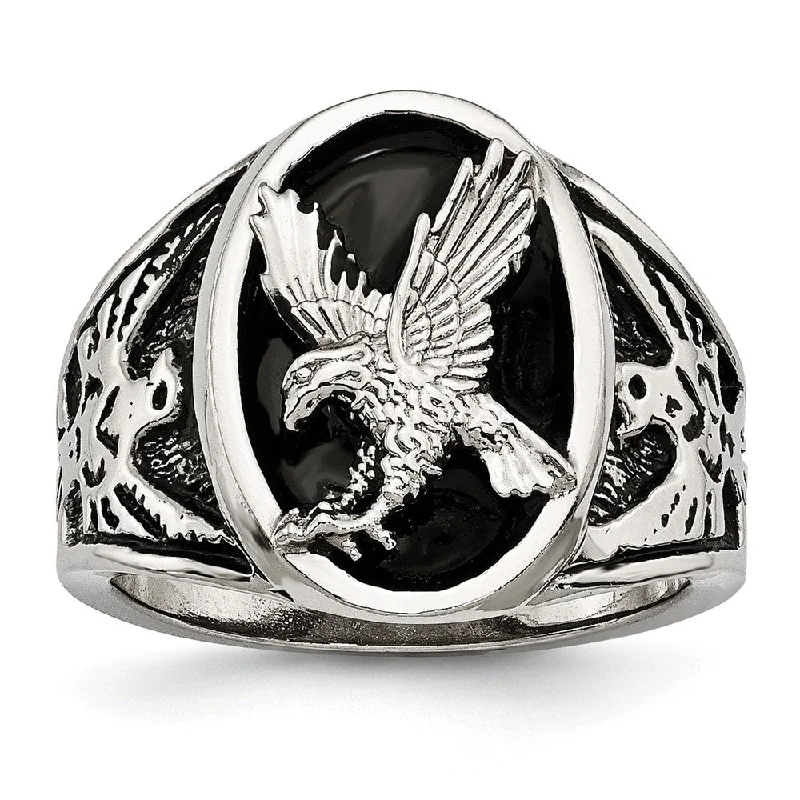 High-End Sparkle, Low-End Prices – Shop Now Men's 19mm Stainless Steel Black Enamel Textured Eagle Ring High-End Sparkle, Low-End Prices – Shop Now Men's 19mm Stainless Steel Black Enamel Textured Eagle Ring