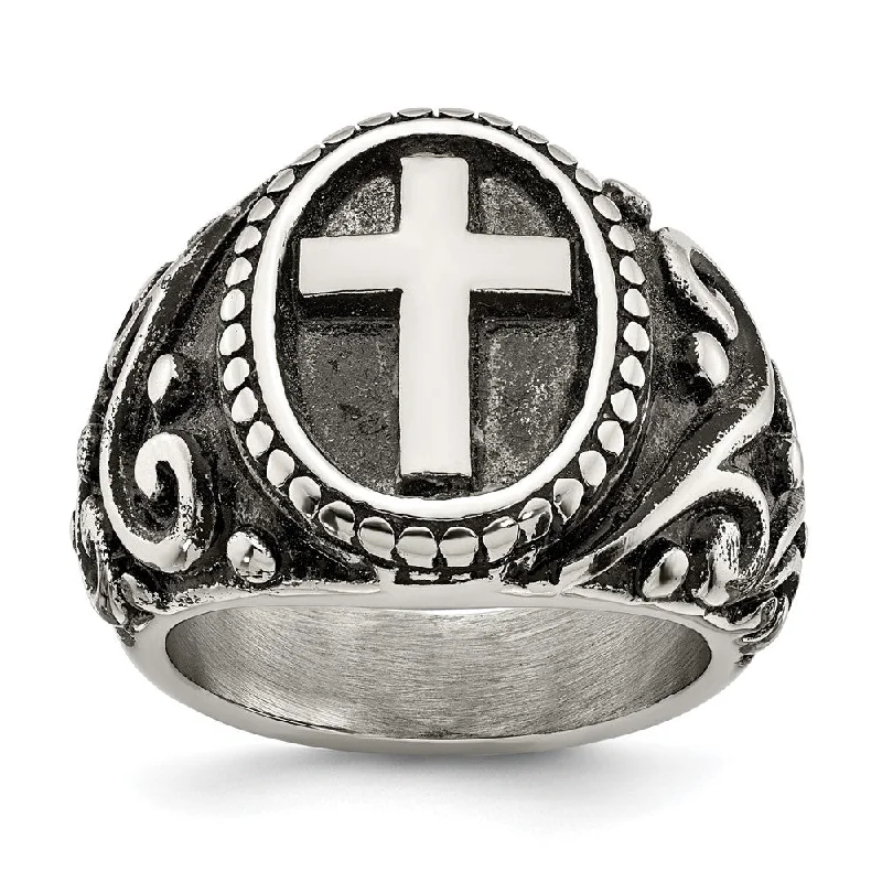 Beautiful Jewelry, Breathtaking Discounts – Hurry In Men's 20mm Stainless Steel Antiqued Ornate Cross Tapered Ring Beautiful Jewelry, Breathtaking Discounts – Hurry In Men's 20mm Stainless Steel Antiqued Ornate Cross Tapered Ring