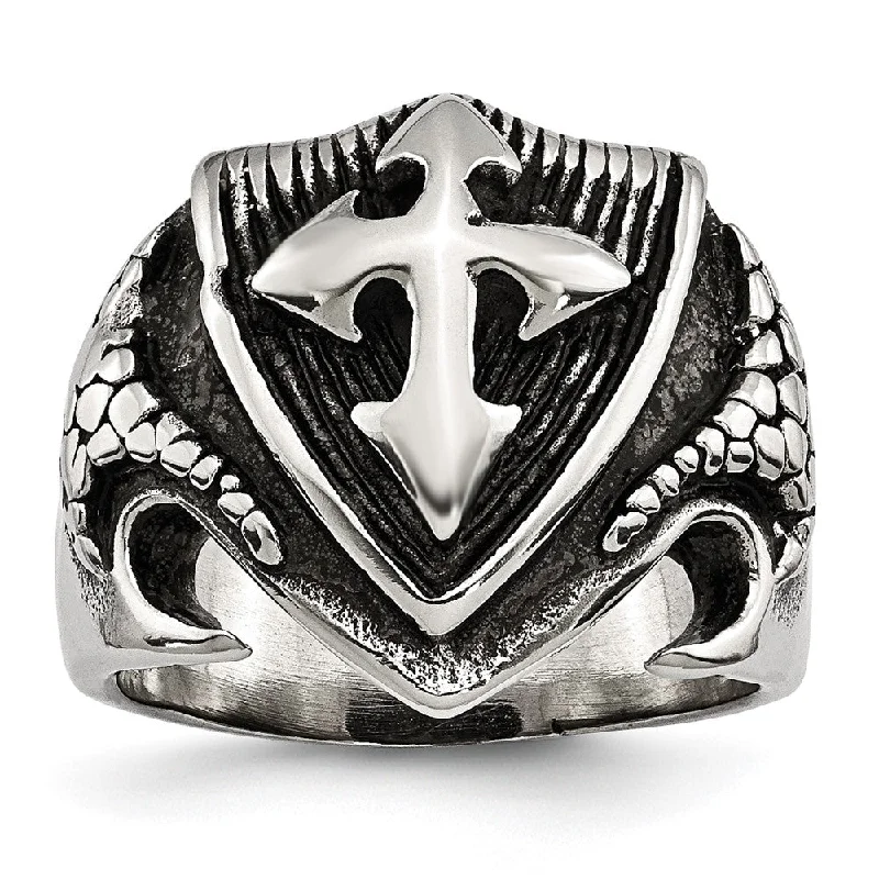Timeless Jewelry, Timeless Savings – Don't Wait Men's 20mm Stainless Steel Antiqued Shield Cross Tapered Ring Timeless Jewelry, Timeless Savings – Don't Wait Men's 20mm Stainless Steel Antiqued Shield Cross Tapered Ring