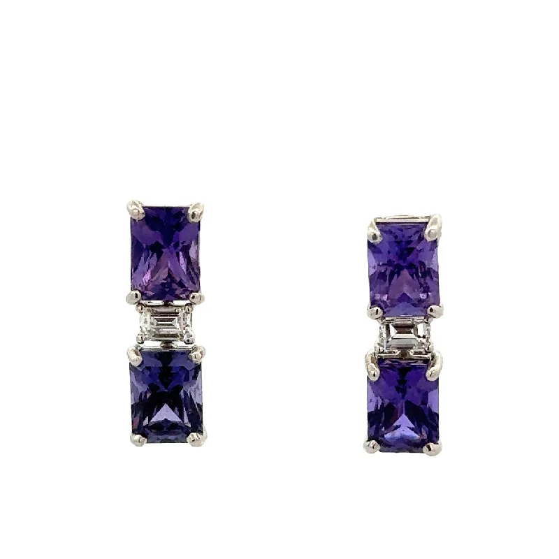 Dazzle With Discounts – Shop Jewelry On Sale No Heat Purple Sapphire and Diamond Earrings in Platinum