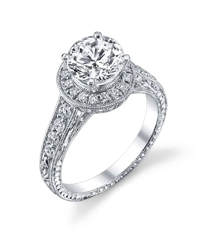 High-End Sparkle, Low-End Prices – Jewelry Sale Live Round Halo with Hand Engraving Engagement Ring High-End Sparkle, Low-End Prices – Jewelry Sale Live Round Halo with Hand Engraving Engagement Ring