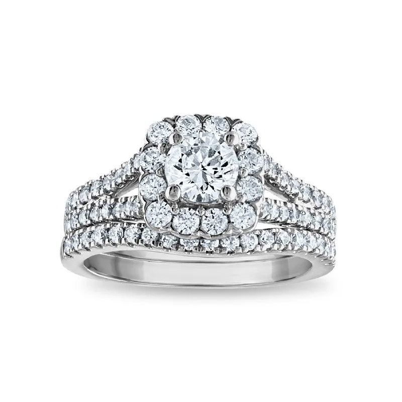 Timeless Elegance Now At Special Discounts Signature EcoLove 1 3/4 CTW Lab Grown Diamond Halo Bridal Set in 14KT White Gold Timeless Elegance Now At Special Discounts Signature EcoLove 1 3/4 CTW Lab Grown Diamond Halo Bridal Set in 14KT White Gold