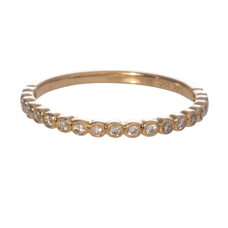 Jewelry Sale Bonanza – Grab Your Sparkle Now .12ct Diamond Bezel Milgrain Halfway 14K Yellow Gold Band