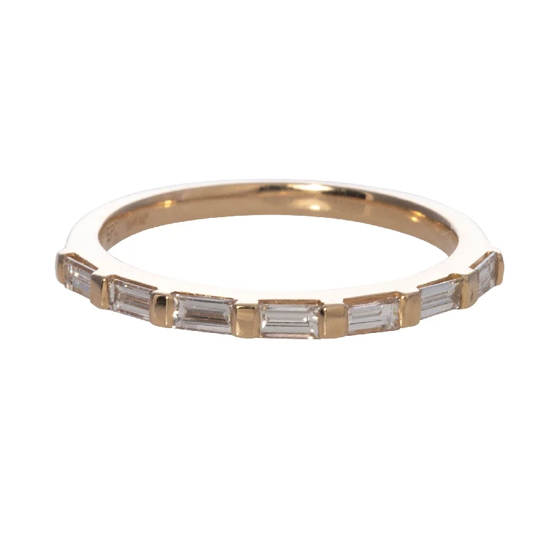 Shop Modern Jewelry Collections With Exclusive Discounts .38ct Baguette Diamond Bar Set Halfway 14K Yellow Gold Band