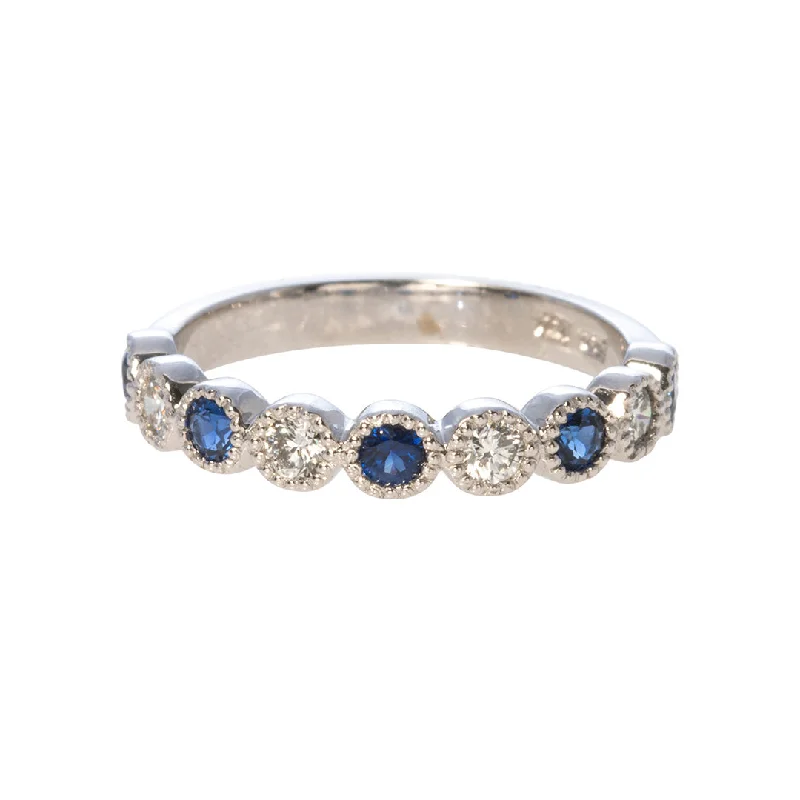 Get The Jewelry You Love At A Price You Love Sapphire & Diamond Bezel Milgrain Halfway 14K White Gold Band