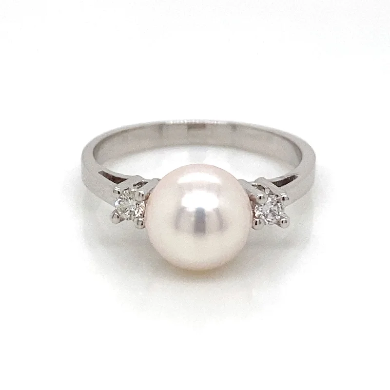 Huge Savings On Timeless Jewelry Collections 8mm Cultured Pearl & Diamond 14K White Gold Ring