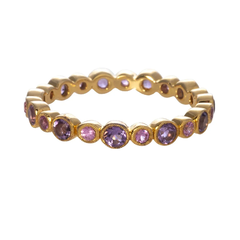 Grab Exquisite Jewelry At The Lowest Prices Amethyst & Pink Sapphire Bezel Eternity 14K Yellow Gold Band